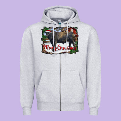 Merry Christmas Black Angus Bull And Farm Zipper Hoodie Designed By Ranaportraitstore