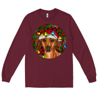 Burgundy Christmas Dachshund Long Sleeve Tee - RanaPortraitStore