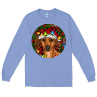 Colony Blue Christmas Dachshund Long Sleeve Tee - RanaPortraitStore