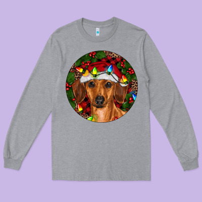 Christmas Dachshund Long Sleeve Tee Designed By Ranaportraitstore