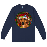 Navy Christmas Dachshund Long Sleeve Tee - RanaPortraitStore