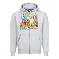 Heather Grey hello summer drinks Zipper Hoodie - texasbilliewilder