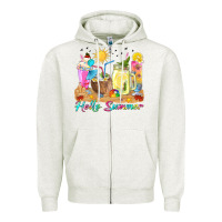 Oatmeal Heather hello summer drinks Zipper Hoodie - texasbilliewilder