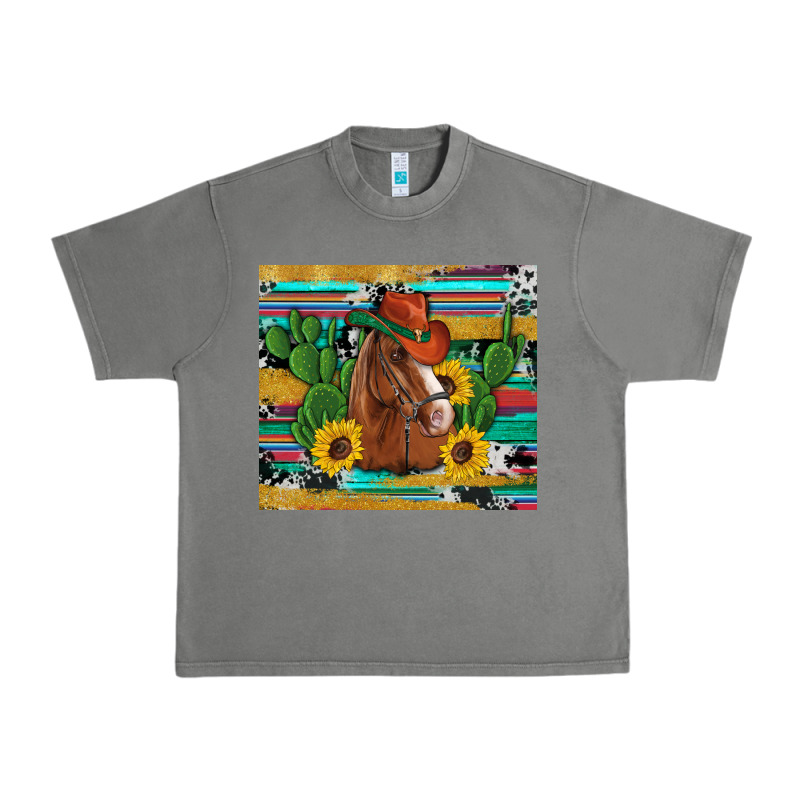 Western Horse Cowboy Hat Cactus Sunflowers Glitter Cowhide Serape Turq Urban Heavy Tee by Artiststas | Teevron