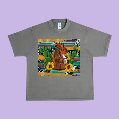 Western Horse Cowboy Hat Cactus Sunflowers Glitter Cowhide Serape Turq Urban Heavy Tee Designed By Artiststas