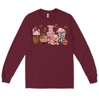 Burgundy pigs coffee cups Long Sleeve Tee - texasbilliewilder
