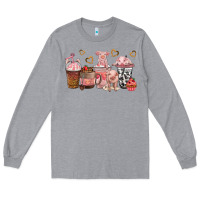 Heather Grey pigs coffee cups Long Sleeve Tee - texasbilliewilder