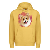 Antique Gold corgi peach watercolor background Premium Hoodie - Jasminsmagicworld