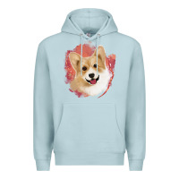 Blue Mist corgi peach watercolor background Premium Hoodie - Jasminsmagicworld
