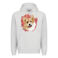 Dove Grey corgi peach watercolor background Premium Hoodie - Jasminsmagicworld