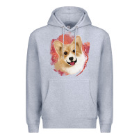 Heather Grey corgi peach watercolor background Premium Hoodie - Jasminsmagicworld