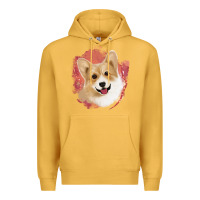Mustard corgi peach watercolor background Premium Hoodie - Jasminsmagicworld
