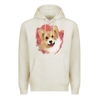 Oatmeal Heather corgi peach watercolor background Premium Hoodie - Jasminsmagicworld