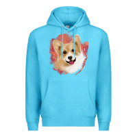 Ocean Blue corgi peach watercolor background Premium Hoodie - Jasminsmagicworld