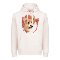 Pale Pink corgi peach watercolor background Premium Hoodie - Jasminsmagicworld