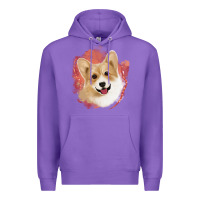 Purple corgi peach watercolor background Premium Hoodie - Jasminsmagicworld