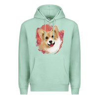 Seafoam corgi peach watercolor background Premium Hoodie - Jasminsmagicworld