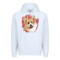 White corgi peach watercolor background Premium Hoodie - Jasminsmagicworld