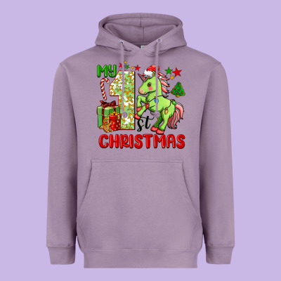 My First Christmas Unicorn Heavyweight Hoodie Designed By Fadigitalartstudio