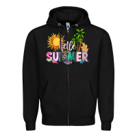 Black hello summer with sun Zipper Hoodie - texasbilliewilder