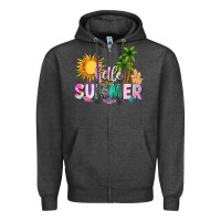 Charcoal Heather hello summer with sun Zipper Hoodie - texasbilliewilder