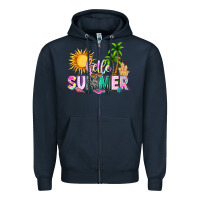 Navy hello summer with sun Zipper Hoodie - texasbilliewilder
