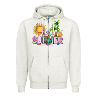 Oatmeal Heather hello summer with sun Zipper Hoodie - texasbilliewilder