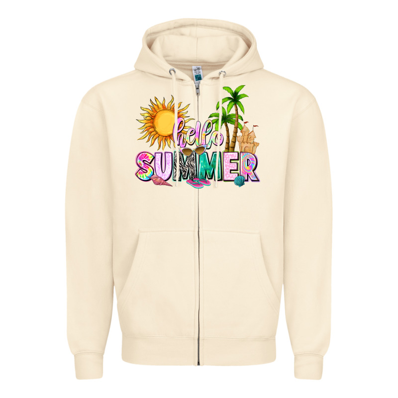 Hello Summer With Sun Zipper Hoodie by texasbilliewilder | Teevron