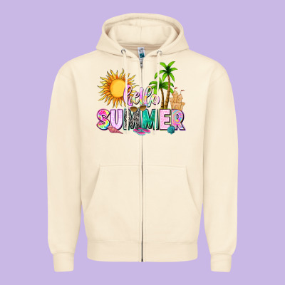 Hello Summer With Sun Zipper Hoodie Designed By Texasbilliewilder