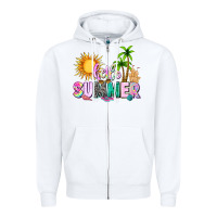 White hello summer with sun Zipper Hoodie - texasbilliewilder