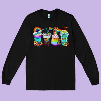 Long Sleeve Tee rainbow coffee cups