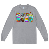 Heather Grey rainbow coffee cups Long Sleeve Tee - texasbilliewilder