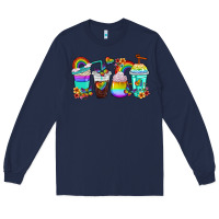 Navy rainbow coffee cups Long Sleeve Tee - texasbilliewilder
