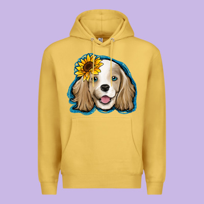 Cocker Spaniel Sunflower Premium Hoodie Designed By Jasminsmagicworld