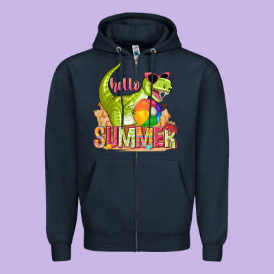 Hello Summer Rex Zipper Hoodie Designed By Texasbilliewilder