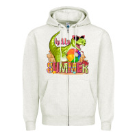 Oatmeal Heather hello summer rex Zipper Hoodie - texasbilliewilder