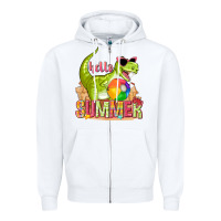 White hello summer rex Zipper Hoodie - texasbilliewilder