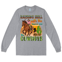 Heather Grey raising hell with the hippies and the cowboys Long Sleeve Tee - texasbilliewilder