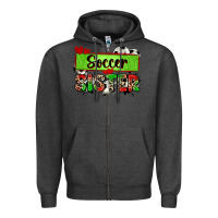 Charcoal Heather soccer sister with leopard Zipper Hoodie - Zillion Design Studio