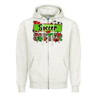 Oatmeal Heather soccer sister with leopard Zipper Hoodie - Zillion Design Studio