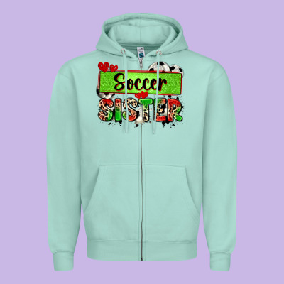 Soccer Sister With Leopard Zipper Hoodie Designed By Zillion Design Studio