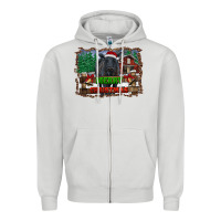 Merry Christmas Black Angus Cattle And Farm Zipper Hoodie | Teevron