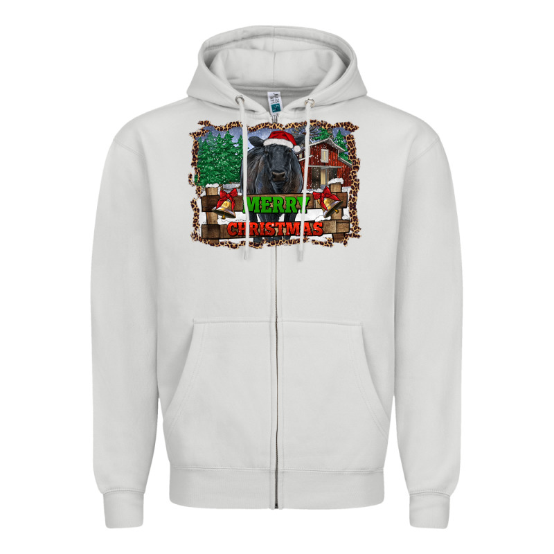 Merry Christmas Black Angus Cattle And Farm Zipper Hoodie by RanaPortraitStore | Teevron