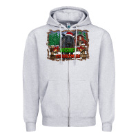 Heather Grey merry christmas black angus cattle and farm Zipper Hoodie - RanaPortraitStore