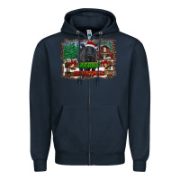 Navy merry christmas black angus cattle and farm Zipper Hoodie - RanaPortraitStore