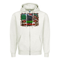 Oatmeal Heather merry christmas black angus cattle and farm Zipper Hoodie - RanaPortraitStore