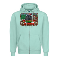 Seafoam merry christmas black angus cattle and farm Zipper Hoodie - RanaPortraitStore
