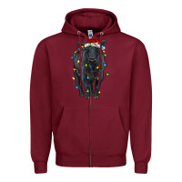 Burgundy christmas black angus cattle with lights Zipper Hoodie - RanaPortraitStore