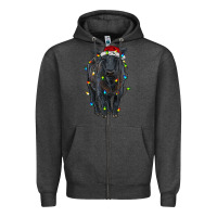 Charcoal Heather christmas black angus cattle with lights Zipper Hoodie - RanaPortraitStore