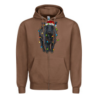 Chestnut christmas black angus cattle with lights Zipper Hoodie - RanaPortraitStore